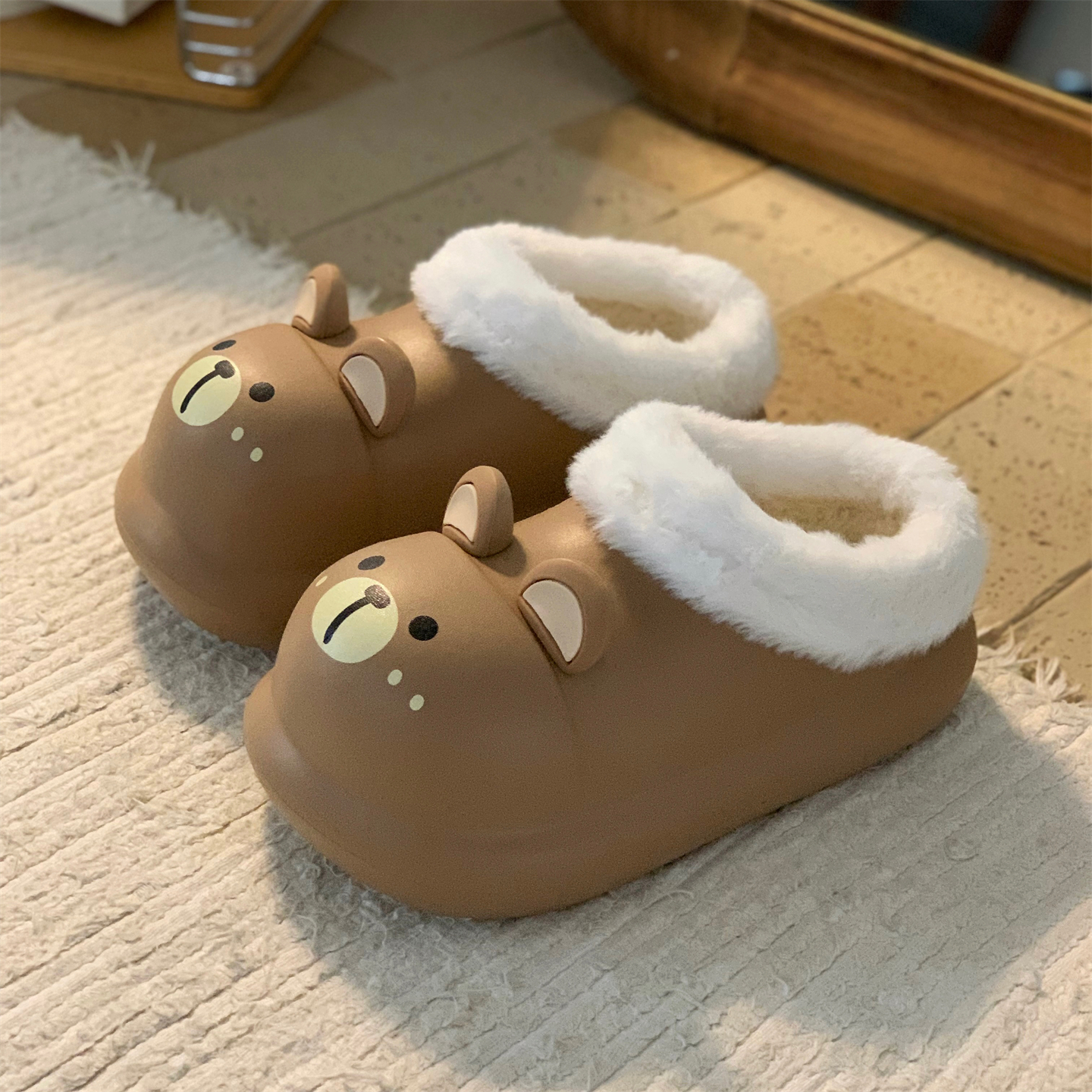 防水棉拖鞋女日系小熊少女心冬