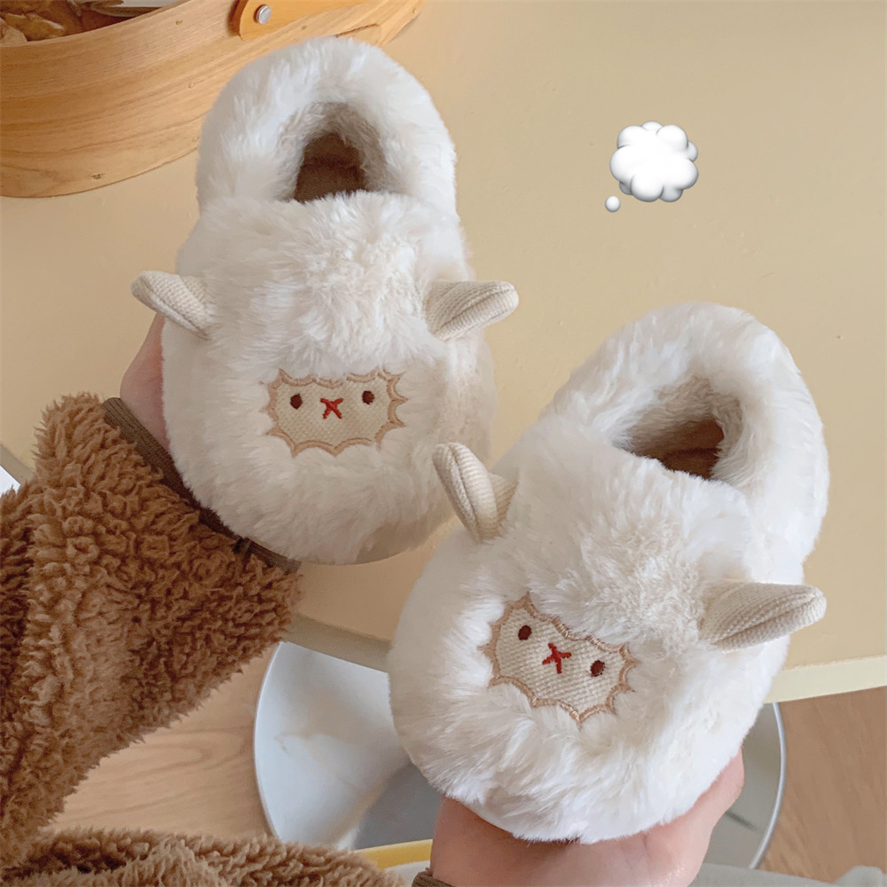 儿童卡通小羊包跟棉拖鞋女毛绒保暖室内防滑保暖秋冬季厚底可外穿