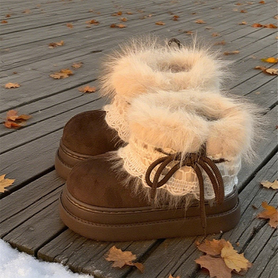 费尔岛毛毛雪地靴女冬季百搭增高