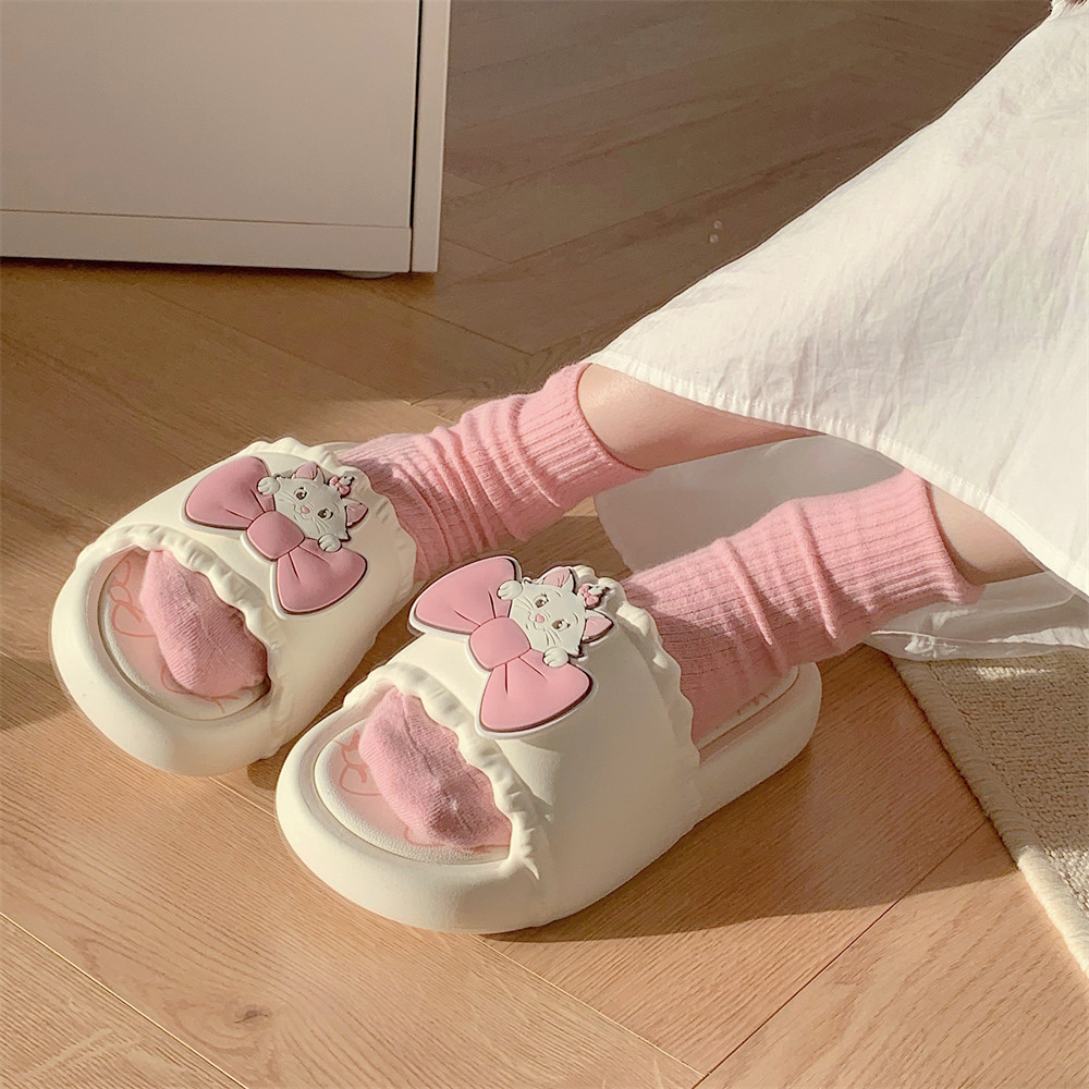 蝴蝶结迪士尼玛丽猫拖鞋女夏季休闲防滑家用软底浴室洗澡亲子凉拖
