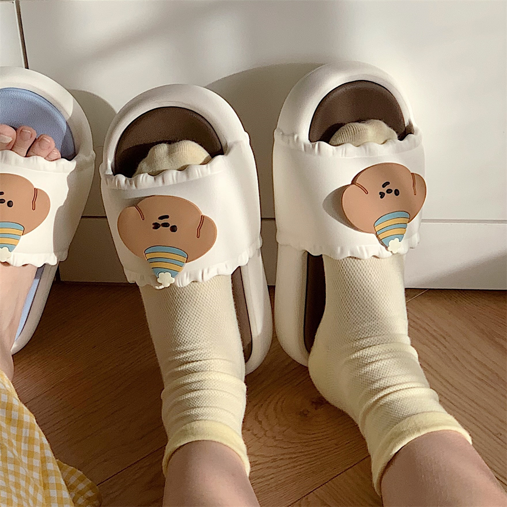 韩版趣味可爱小狗女厚底拼色凉拖