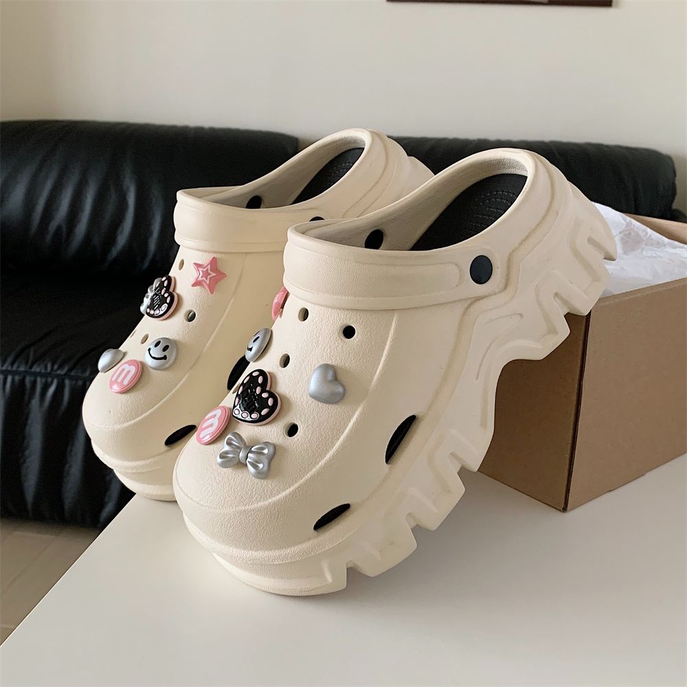 甜酷风爱心蝴蝶结厚底增高沙滩鞋