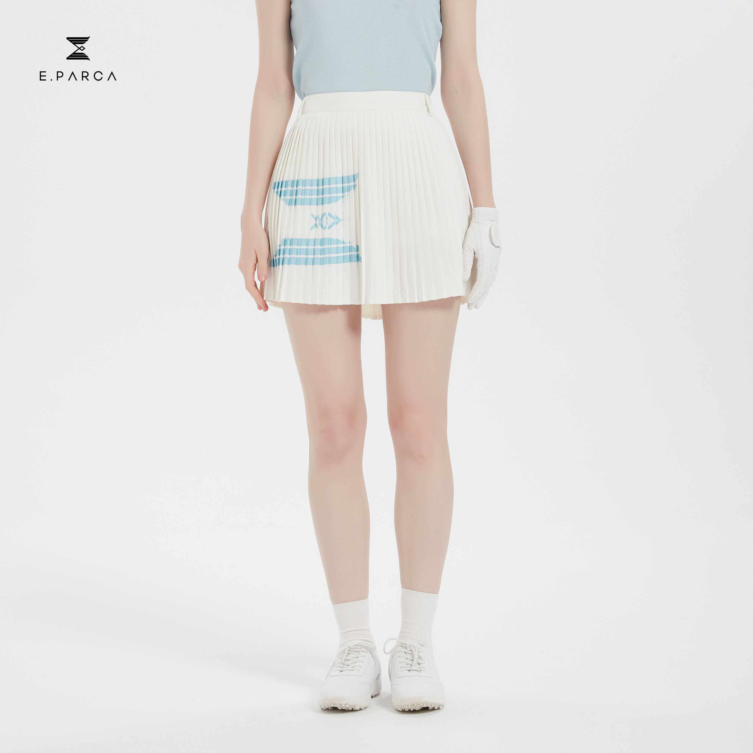 E.PARCA2024夏季高尔夫运动服饰女装小包套装印花装饰百褶短裙