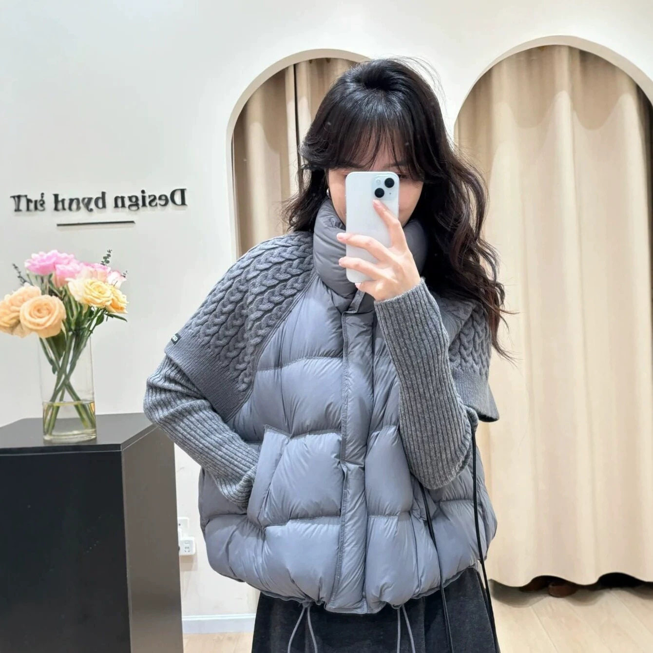冬季针织拼接立领短款棉马甲女