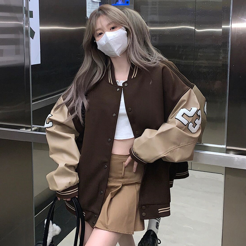2023新款美式风复古街头宽松潮牌时尚休闲嘻哈夹克棒球服外套女潮