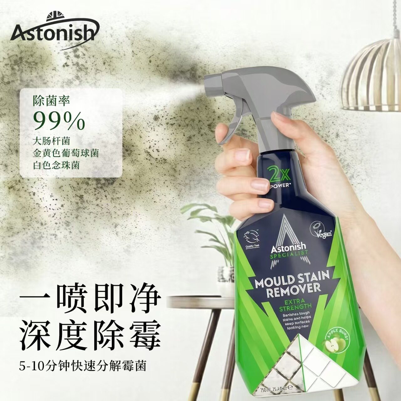 英国原装进口Astonish艾西尼除霉剂墙体瓷砖洗手间去霉斑750ml