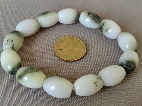 独山玉老黑白料纯手工桶珠手链，珠圆玉润，水墨晕然，水墨连珠