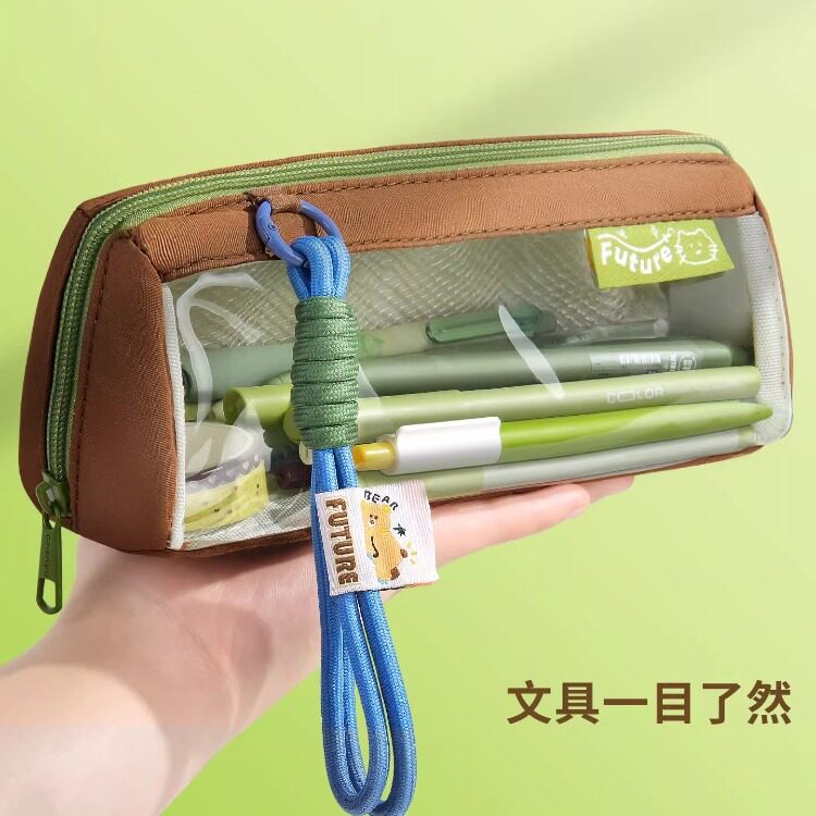 2026新款超火高颜值ins风美式复古~简约大容量透明三角笔袋女生女孩款文具盒小学生男生铅笔盒初中男孩不撞款