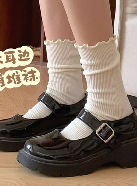 木耳花边堆堆袜子女中筒袜春夏季ins白色玛丽珍jk配乐福鞋长筒袜