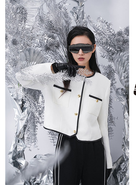 【舒心专属】UNIDES-X UXUX秋冬新款白色小香风圆领短款外套