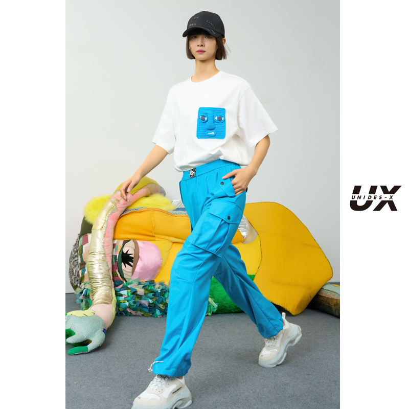 蓝色工装裤UNIDES-XUX休闲高腰