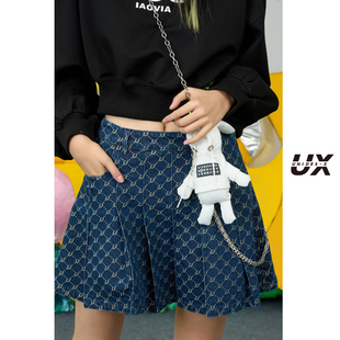UNIDESXUX新款菱形花版百褶裙DJ112012A397