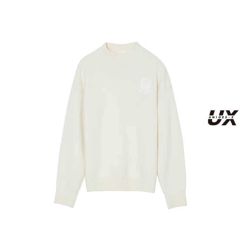 【舒心专享】UX 秋冬新款 软糯百搭时尚精致内搭白色圆领毛衫女