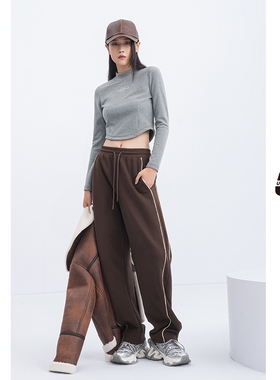 UX 秋冬新款 极简休闲时髦小立领灰色短款U型下摆打底衫女