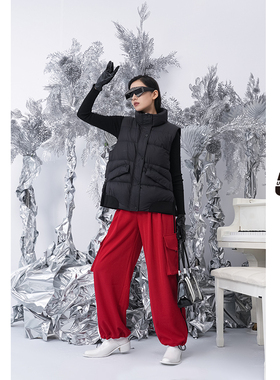 【呼呼专享】UX秋冬新款红色工装阔腿裤宽松休闲口袋休闲裤