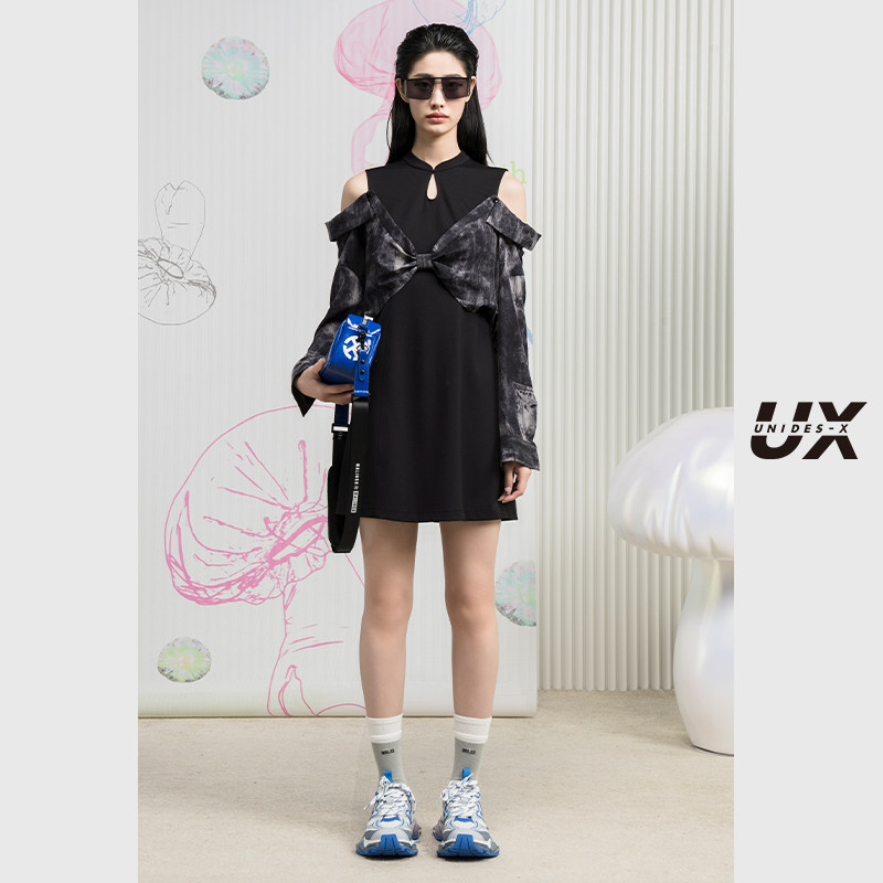 UNIDESXUX新款立领假两件连衣裙DK304004A590