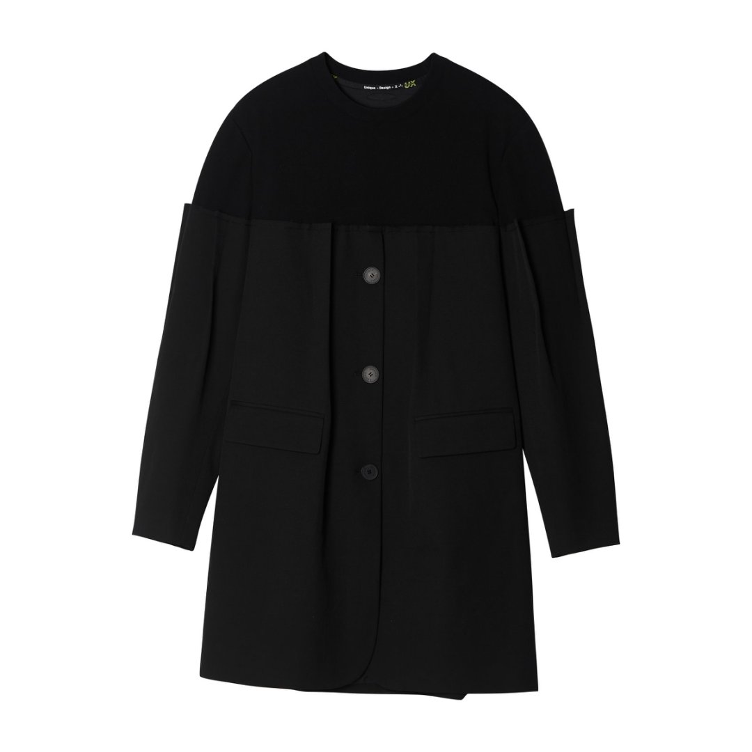 黑色假两件拼接连衣裙