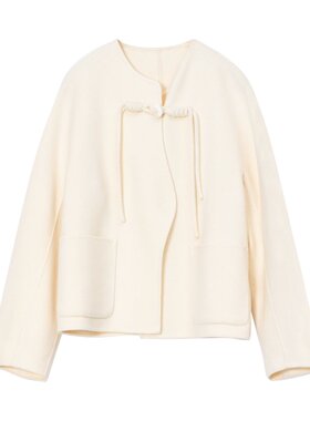 UX 冬季新款 白色盘扣短大衣女 时