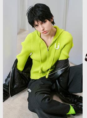 UX 冬季新款 艺术联名不规则毛衫女 黄绿色时尚通勤百搭上衣