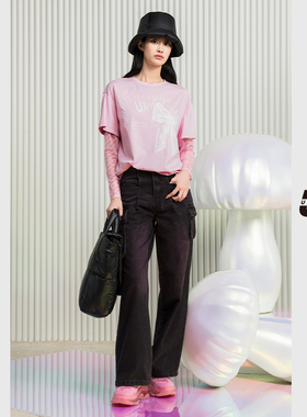 UNIDESXUX新款拼接假两件长袖T恤DK301015A208