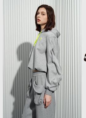 UX 2025春季新款 艺术联名扭扭乐连帽卫衣女 灰色时尚通勤上衣