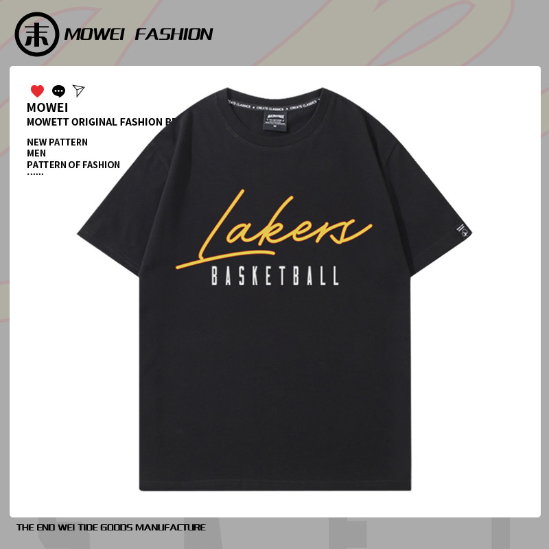 湖人队詹姆斯东契奇篮球衣男美式休闲训练投篮服宽松纯棉短袖T恤