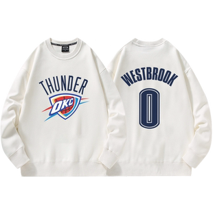 威斯布鲁克雷霆队OKC威少卫衣男美式休闲运动训练服加绒圆领外套