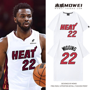 热火队维金斯22号球衣T恤男美式休闲训练短袖嘴哥纯棉运动半袖潮