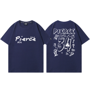 皮尔斯涂鸦印花T恤男美式休闲学生训练短袖凯尔特人队34号篮球衣