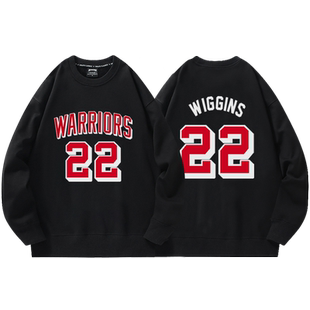 勇士队维金斯卫衣男美式复古22号篮球衣宽松圆领冬季加绒加厚外套