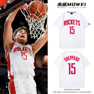 火箭队15号球衣男谢泼德T恤美式休闲篮球训练服纯棉宽松短袖夏季