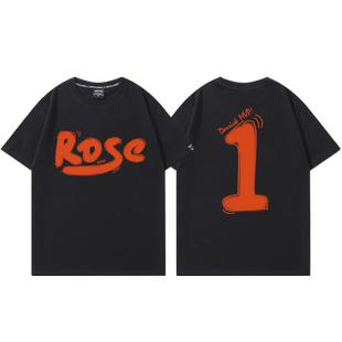 罗斯T恤男美式高街手绘退役1号篮球衣休闲运动训练短袖宽松夏季潮