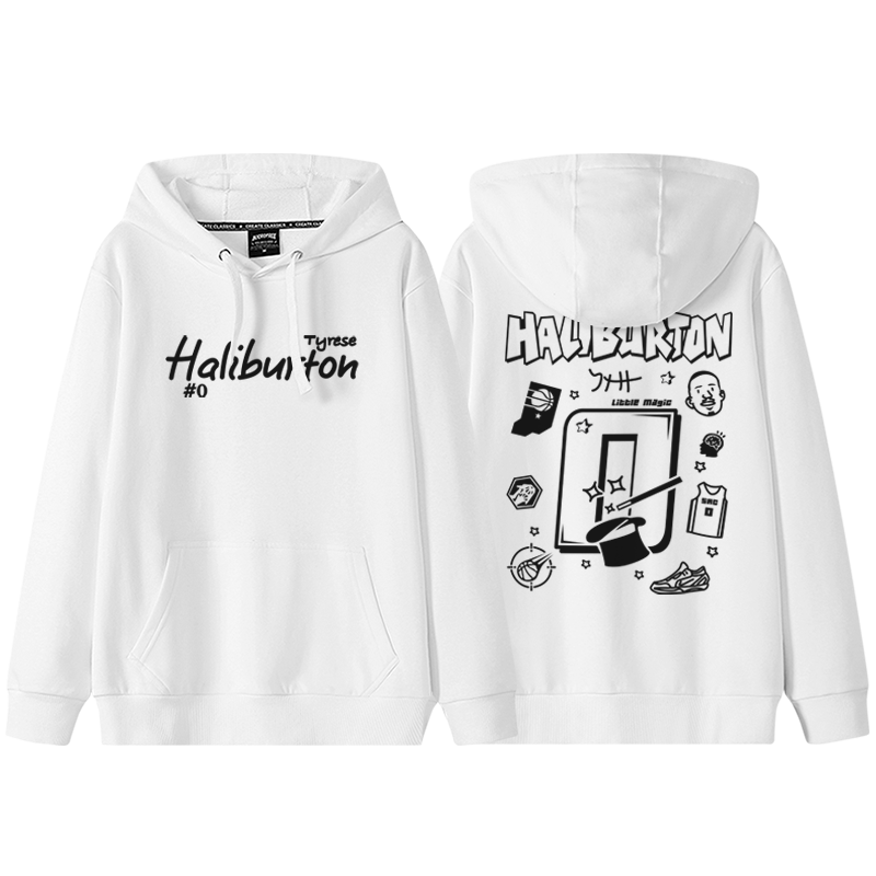 泰里斯哈利伯顿0号涂鸦线条卫衣男美式步行者篮球圆领加绒外套潮