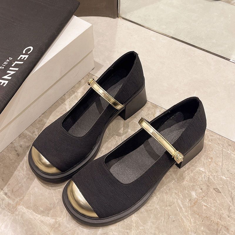 法式方头拼色玛丽珍单鞋女鞋子春夏新款高级感网红不累脚粗高跟鞋