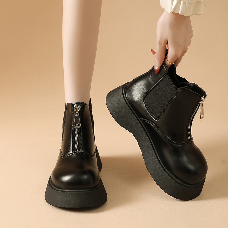 白鹿同款真皮厚底马丁靴女2025秋季34码校园风酷潮中筒切尔西短靴