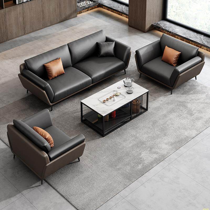 办公室沙发真皮简约商务k接待老板办公会客区休闲现代茶几组合套