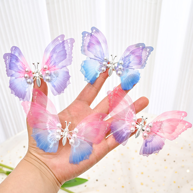 会动的蝴蝶发夹女儿童古风夹子发饰2024女孩蝴蝶结小发卡女童头饰