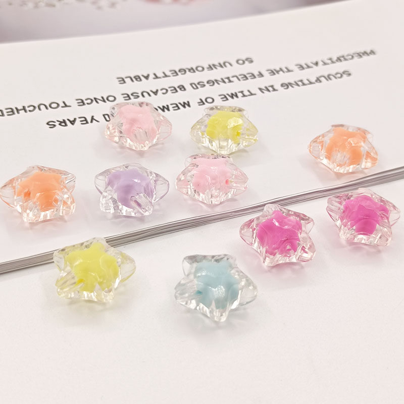 亚克力透明内彩五角星珠中珠串珠