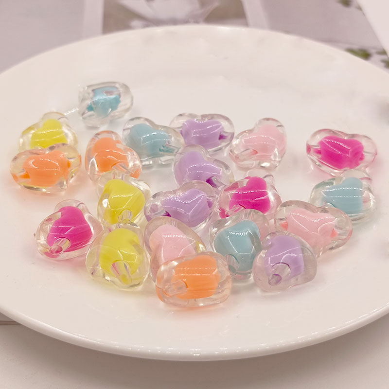 亚克力透明内彩桃心珠子散珠串珠