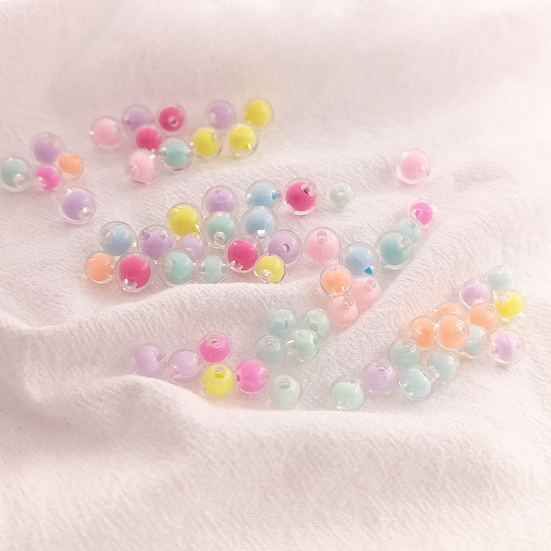 8mm10mm亚克力透明内彩珠中珠圆珠子diy手工编织手链项链串珠材料