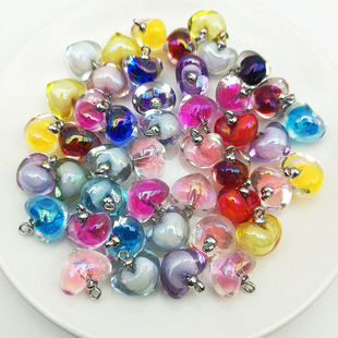 电镀ab彩爱心吊坠串珠手机链挂件饰品材料内彩珠中珠吊孔手工配件