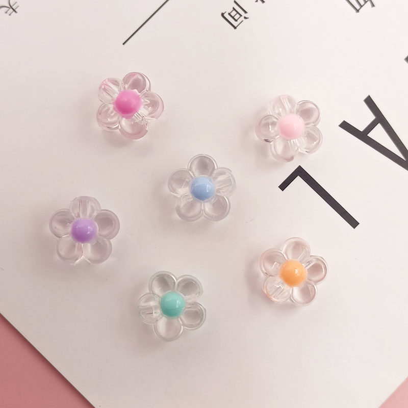 亚克力透明内彩花朵珠子饰品配件