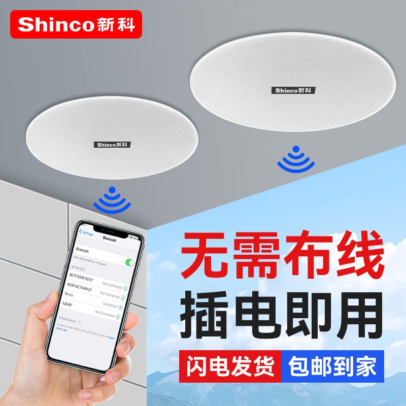 新科 无线吸顶壁挂音响店铺专用餐厅环绕音箱嵌入式吊顶家用商用