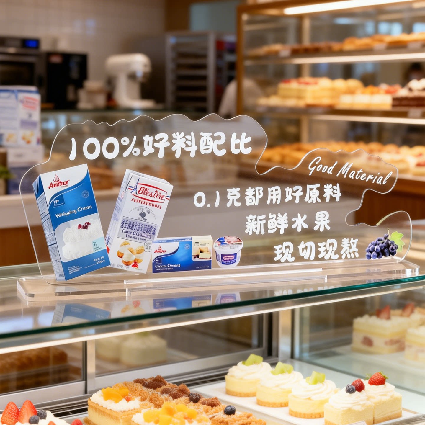 烘焙面包西点蛋糕店动物奶油文宣原料展示营销透明亚克力广告立牌