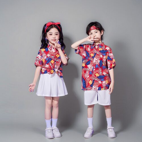 幼儿园啦啦队复古花六一衬衫港风