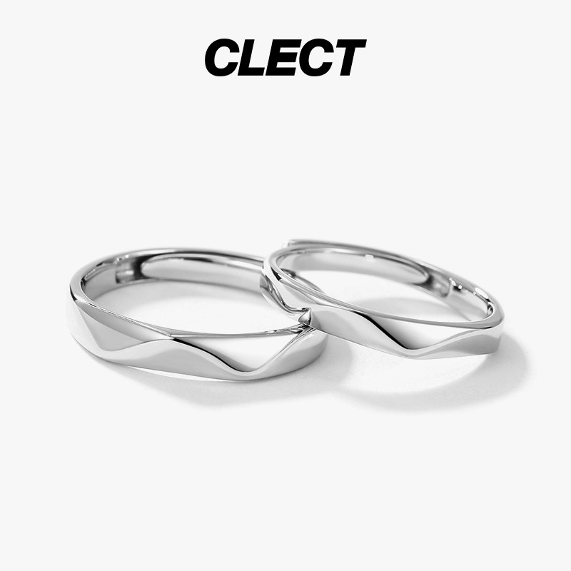 clect痕致情侣戒指纯银一对男女设计小众素圈对戒生日礼物送女友