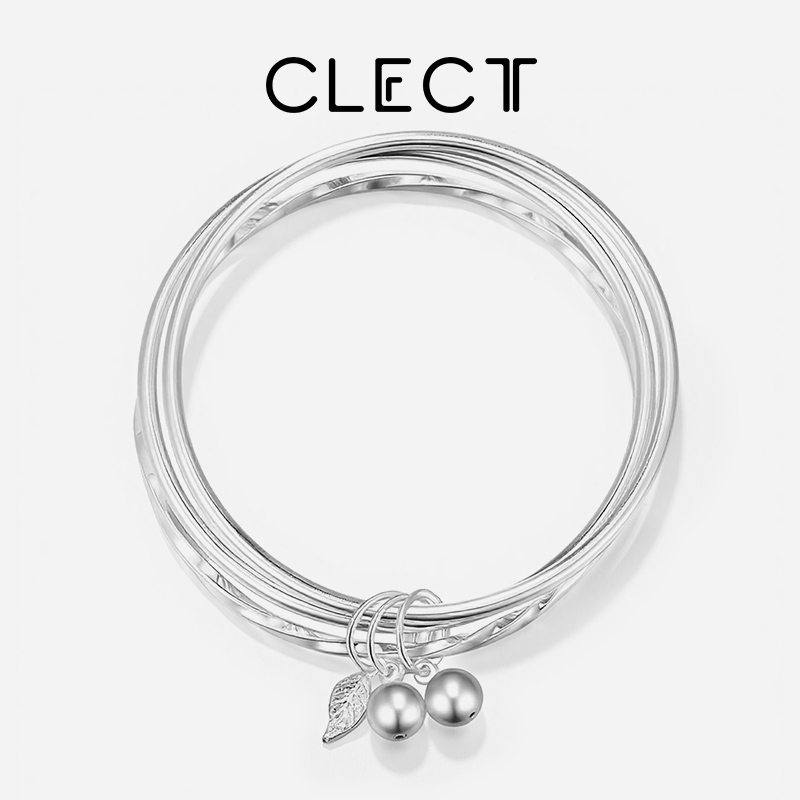 clect珂里三圈树叶999.9足银手镯女款年轻款小众生日礼物送女友