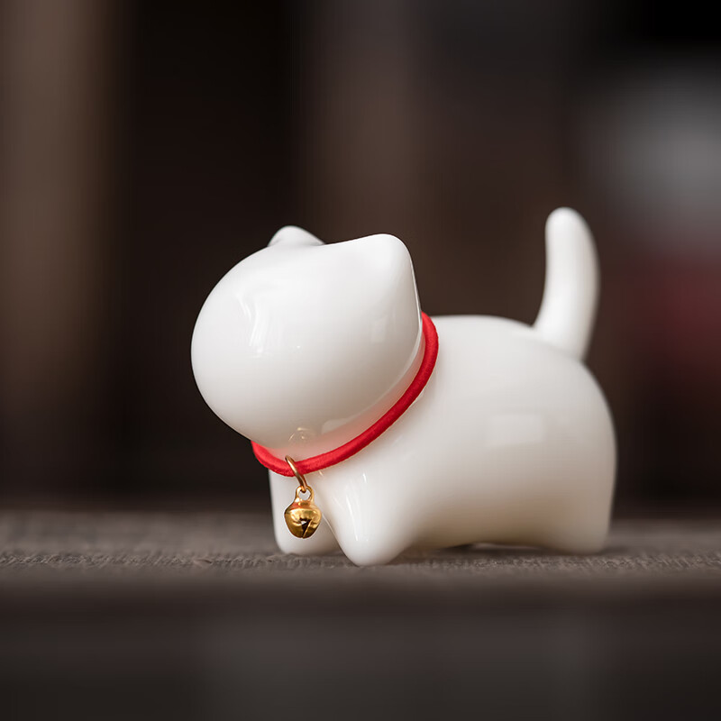 苏氏陶瓷羊脂玉茶具描金猫咪摆件