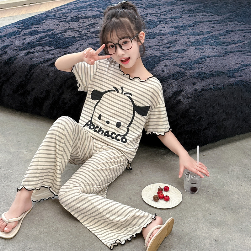 品牌女童莫代尔睡衣夏2025新款儿童夏季薄款家居服初中生女孩空调