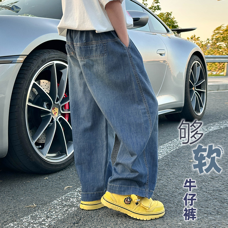 品牌男童牛仔裤夏季薄款儿童2025新款防蚊裤中大童直筒休闲裤
